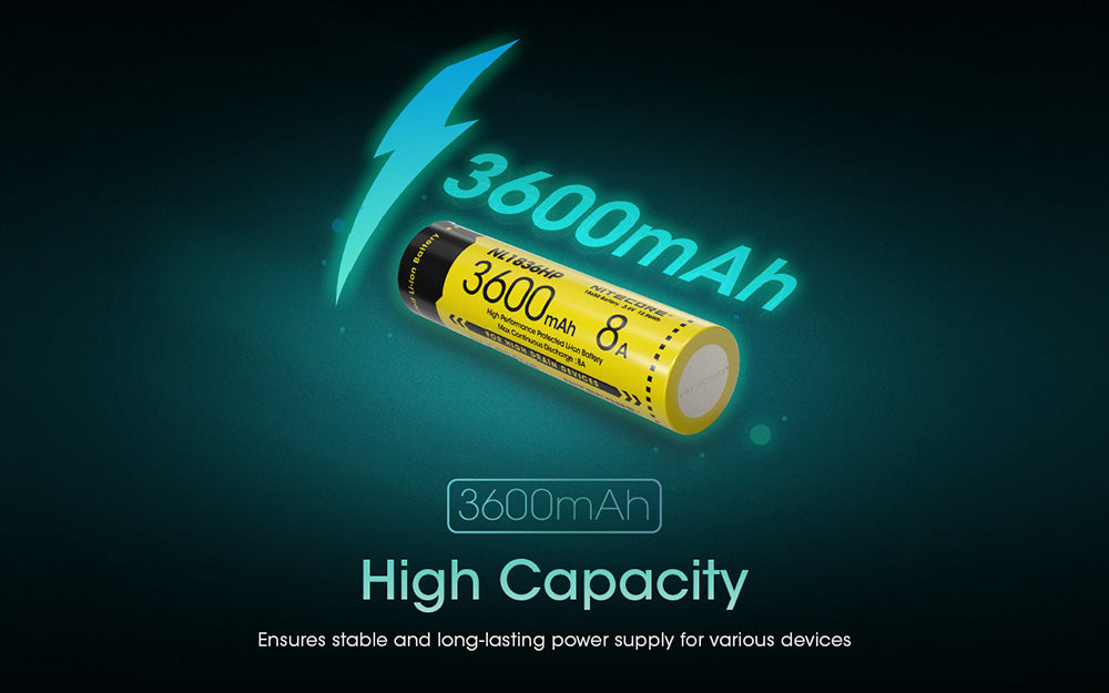 Batterie Nitecore NL1836HP 3600mAh 18650 Rechargeable - 8A Haute Performance