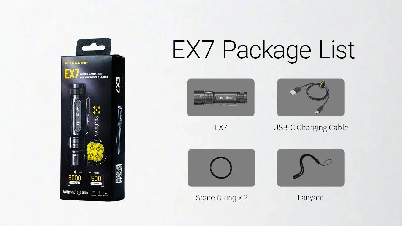 Nitecore EX7 6000 Lumens - Flashlight Rechargeable USB-C - Customizable Beam