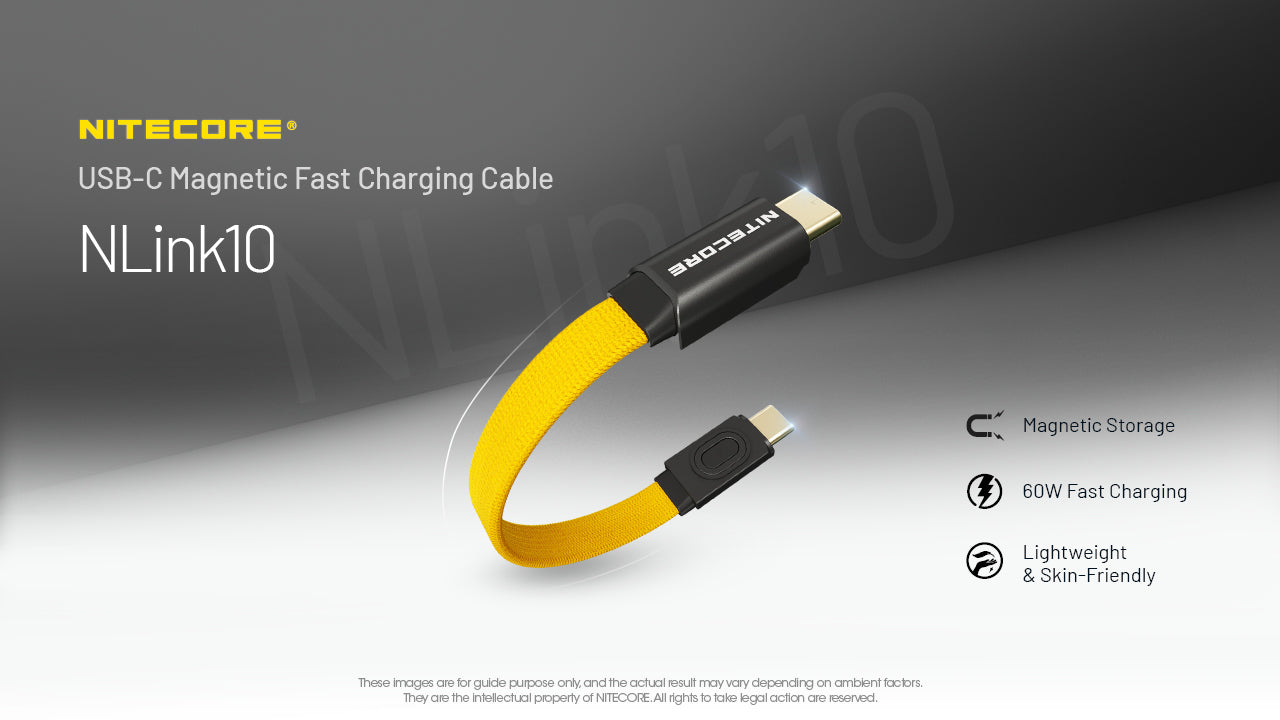 Nitecore NLink10 Fast Charging USB-C Cable 60W - Compact Magnetic - Gold-Plated Connectors PD QC