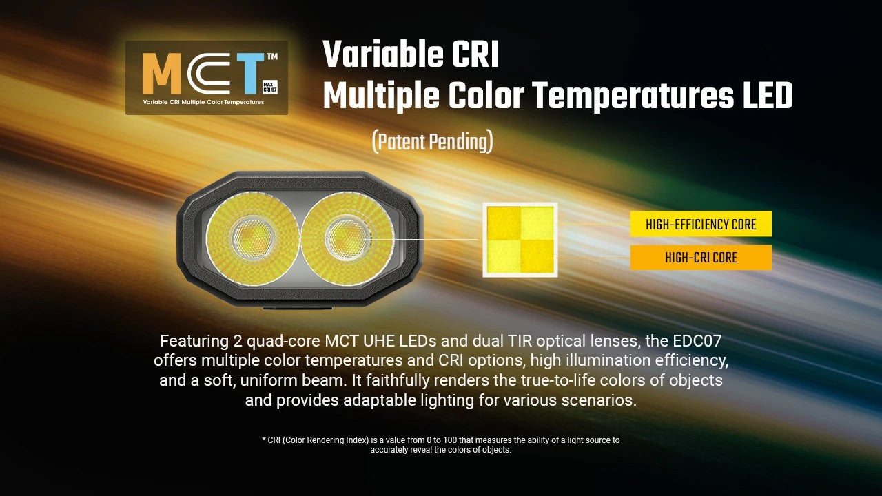 Lampe Torche Nitecore EDC07 1500 Lumens - 3 Températures CRI 97/83/73 - Rechargeable USB-C - Design Slim Ultra-Léger