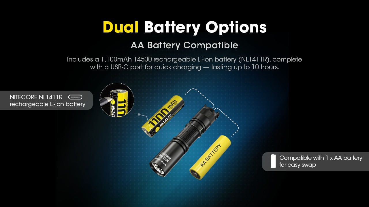 Nitecore MT1A Pro 800 Lumens - Compact EDC Flashlight USB-C Rechargeable AA Compatible