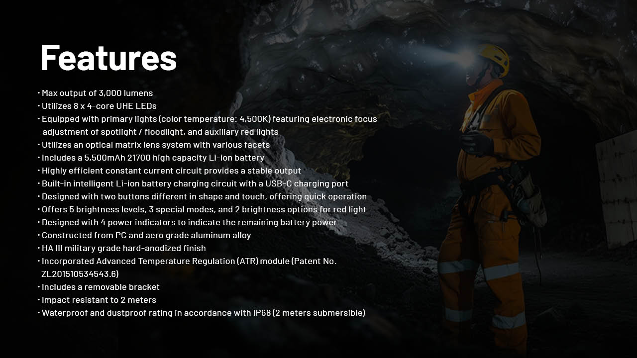 Lampe Frontale Nitecore HC75 UHE 3000 Lumens - Rechargeable USB-C - Lumière Rouge