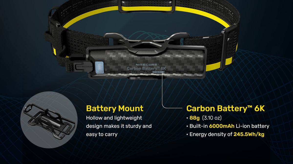 Nitecore Carbon Battery 6K Kit - Extension Autonomie Frontale USB-C IP68 6000mAh