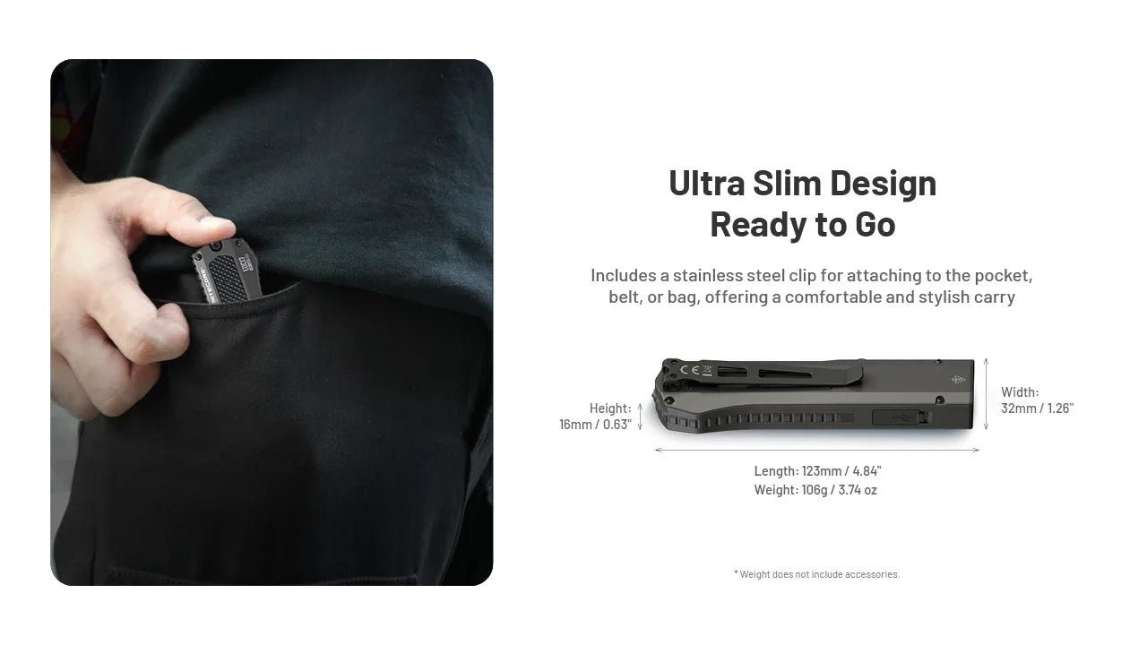 Nitecore EDC17 Flashlight 1500 Lumens - White LED + UV + Green Laser - Flat Design - Rechargeable USB-C