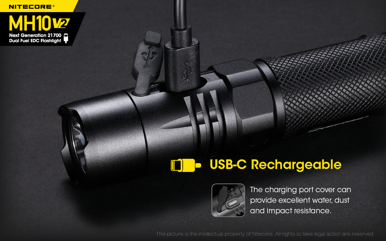 Nitecore MH10 V2 Flashlight 1200 Lumens - Rechargeable USB-C - 21700 Battery
