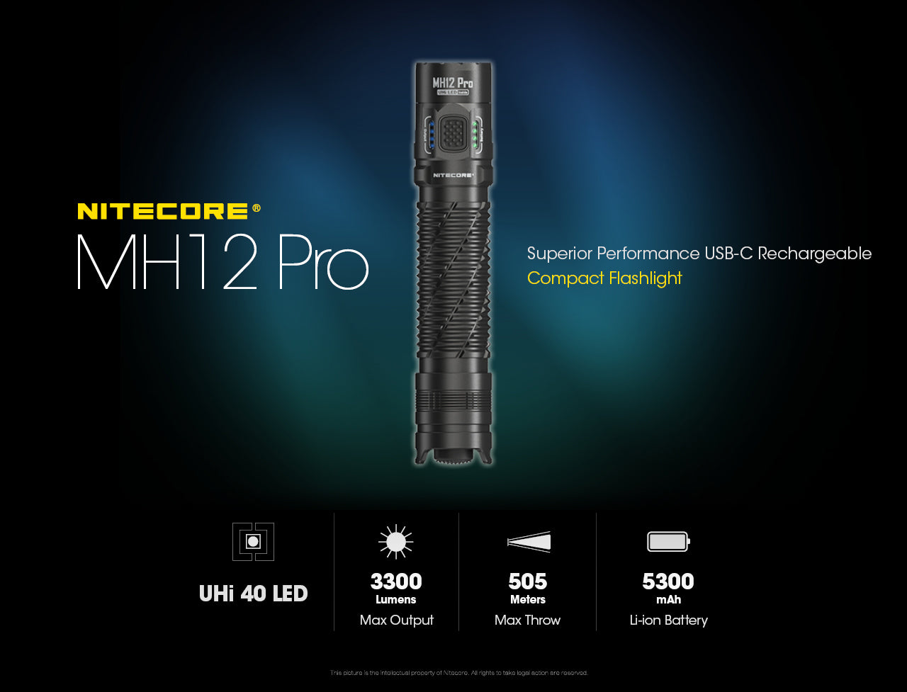 Nitecore MH12 PRO Flashlight 3300 Lumens - Rechargeable USB-C - 21700 Battery