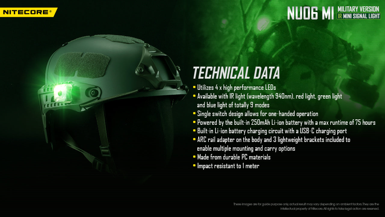 Lampe de Signalisation Nitecore NU06 MI 8 Lumens 4 LED (Rouge/Bleu/Vert/IR) - Rechargeable USB-C - Militaire