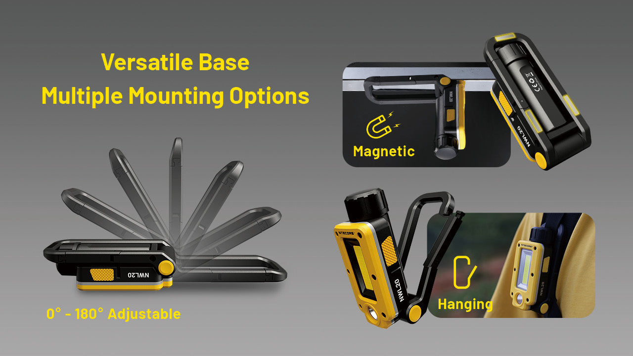 Nitecore NWL20 600 Lumens - Lampe de Travail Multifonctions Spotlight + Floodlight - Base Magnétique - Rechargeable USB-C