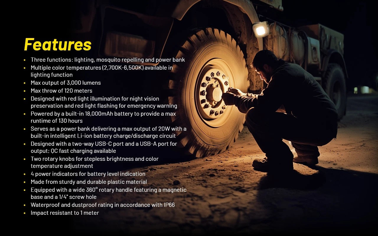 Nitecore NWL30 3000 Lumens - Lampe de Travail 3 en 1 - Anti-moustique - Powerbank - Rechargeable USB-C