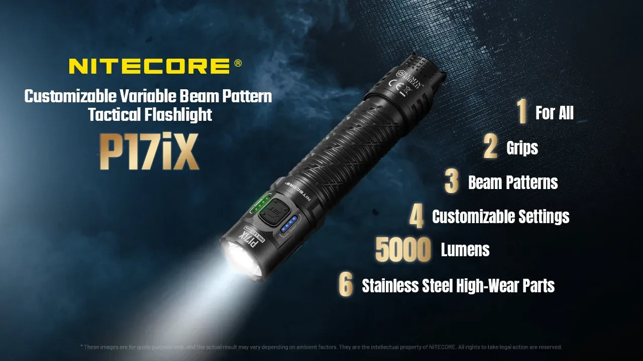 Nitecore P17iX 5000 Lumens - Compact Tactical Flashlight Customizable Controls - Triple Switch
