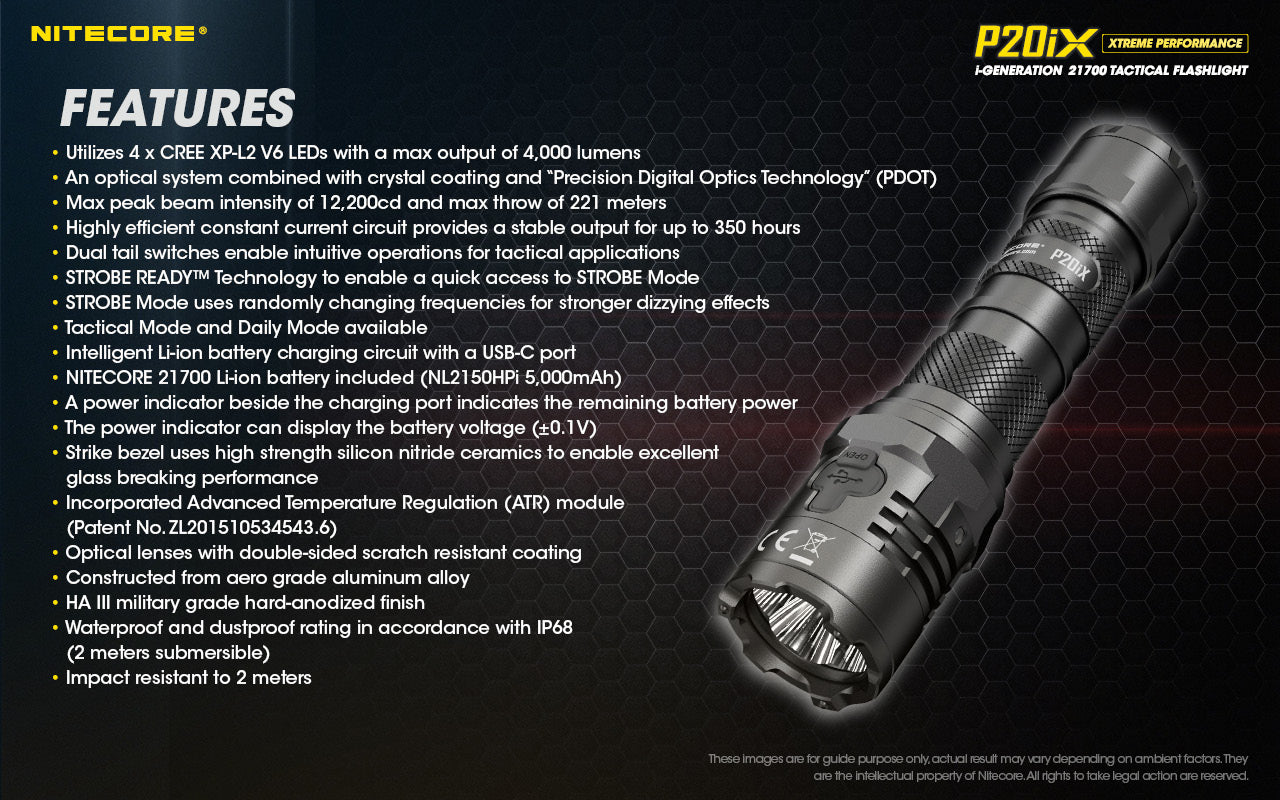 Nitecore P20iX 4000 Lumens - Tactical Flashlight Rechargeable USB-C - STROBE READY