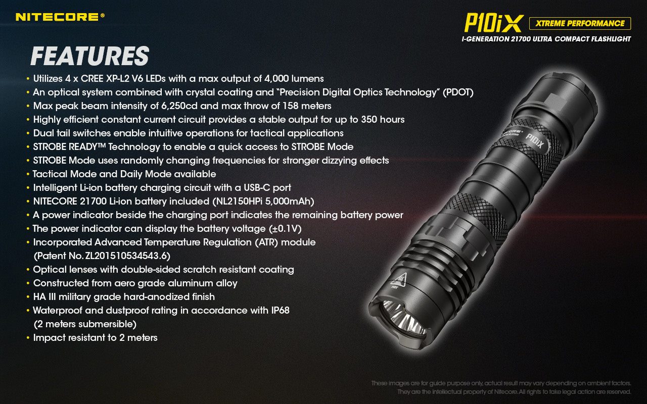 Nitecore P10iX 4000 Lumens - Tactical Flashlight Rechargeable USB-C - STROBE READY™ Gen 2 - Dual Mode