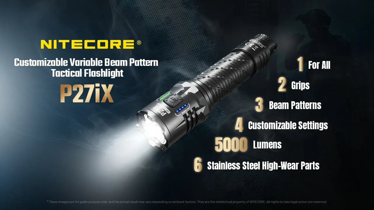 Nitecore P27iX 5000 Lumens - Tactical Flashlight Rechargeable USB-C - Triple Switch Customizable Beam