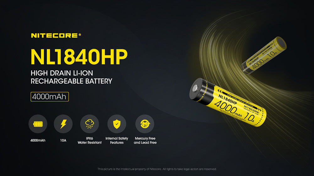 Nitecore NL1840HP 4000mAh Rechargeable 18650 Battery - 10A High Performance