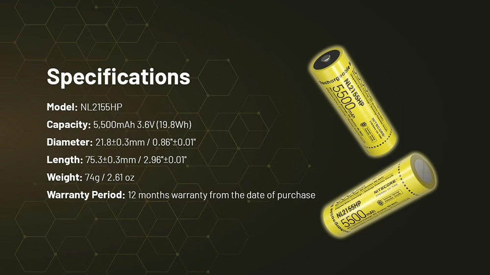 Batterie Nitecore NL2155HP 5500mAh 21700 Rechargeable - 20A Haute Performance
