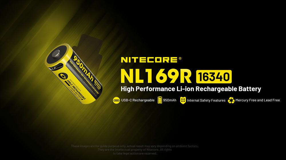 Batterie Nitecore NL169R 950mAh 16340 Rechargeable avec Port USB-C