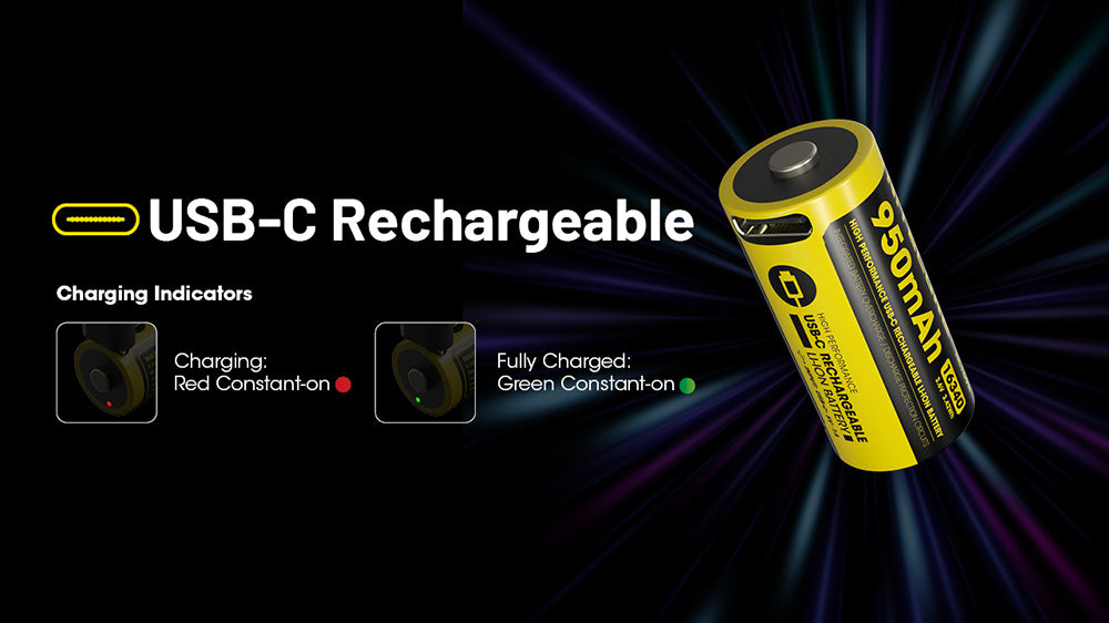 Batterie Nitecore NL169R 950mAh 16340 Rechargeable avec Port USB-C