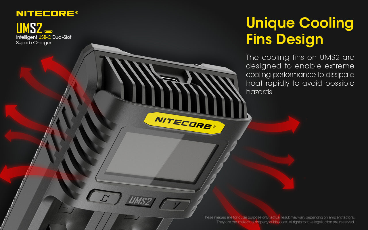 Nitecore UMS2 Universal Intelligent Charger - 2 Slots - 3000mA Max USB