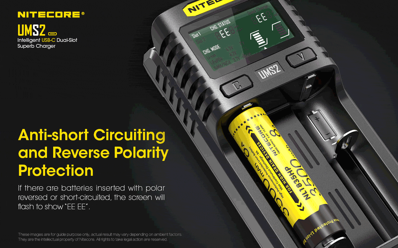 Nitecore UMS2 Universal Intelligent Charger - 2 Slots - 3000mA Max USB