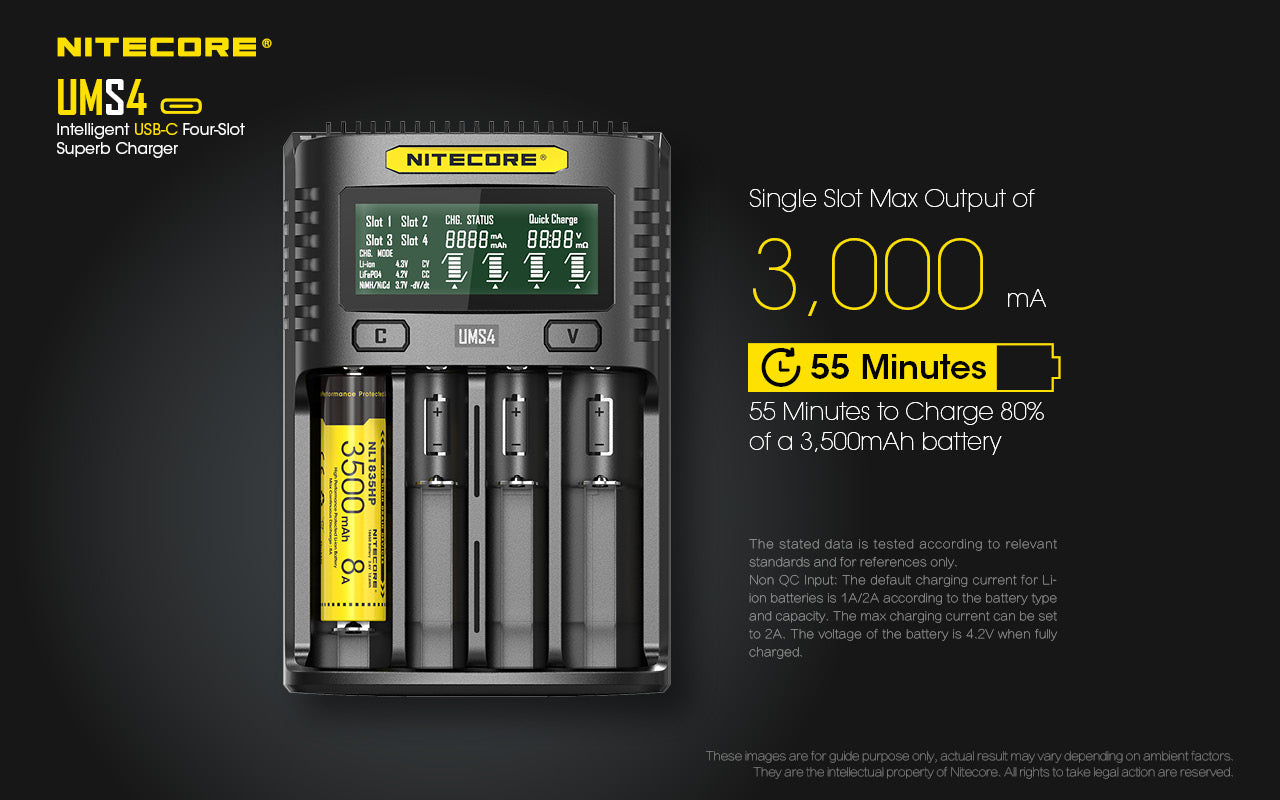 Nitecore UMS4 Universal Intelligent Charger - 4 Slots - 3000mA Max USB