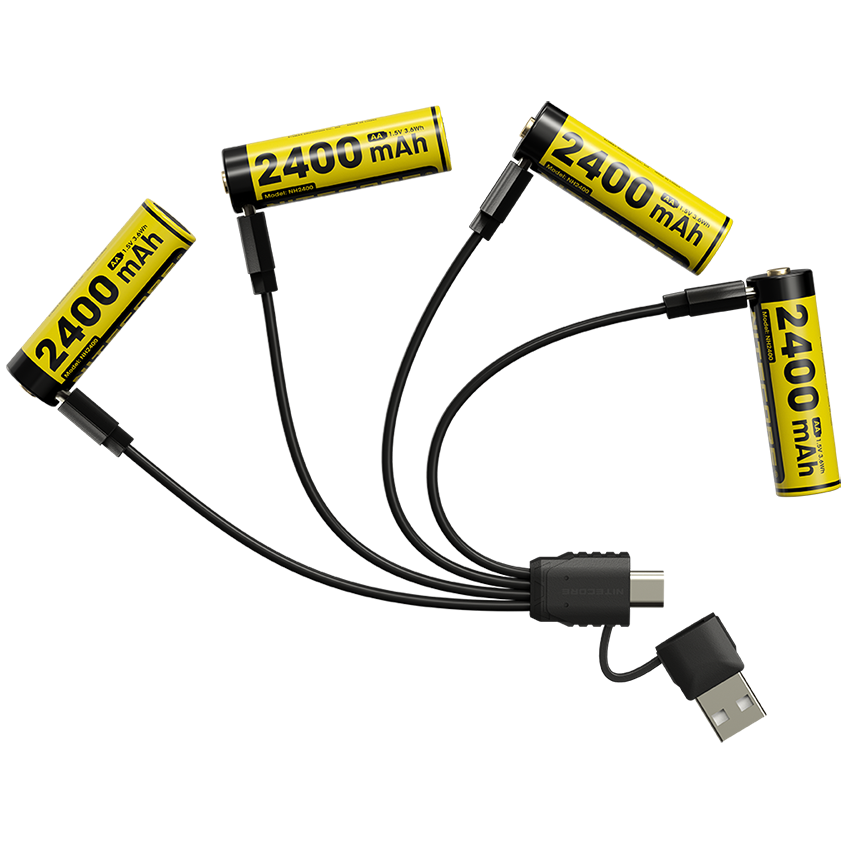 Nitecore NH2400 Pack 4x Rechargeable AA Batteries - 2400mAh USB-C Port