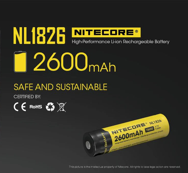Nitecore NL1826 2600mAh Rechargeable 18650 Battery