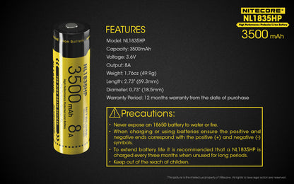Nitecore NL1835HP 3500mAh Rechargeable 18650 Battery - 8A High Performance