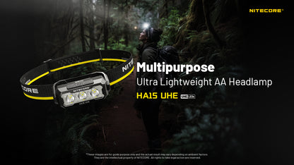 Nitecore HA15 UHE Headlamp 400 Lumens Rechargeable USB-C - Red Light - Ultra-Lightweight