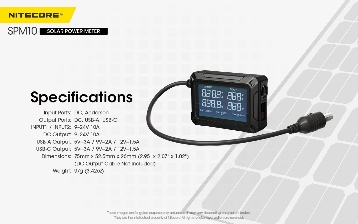 Nitecore SPM10 Solar Power Meter - Real-Time LCD Display - USB-C