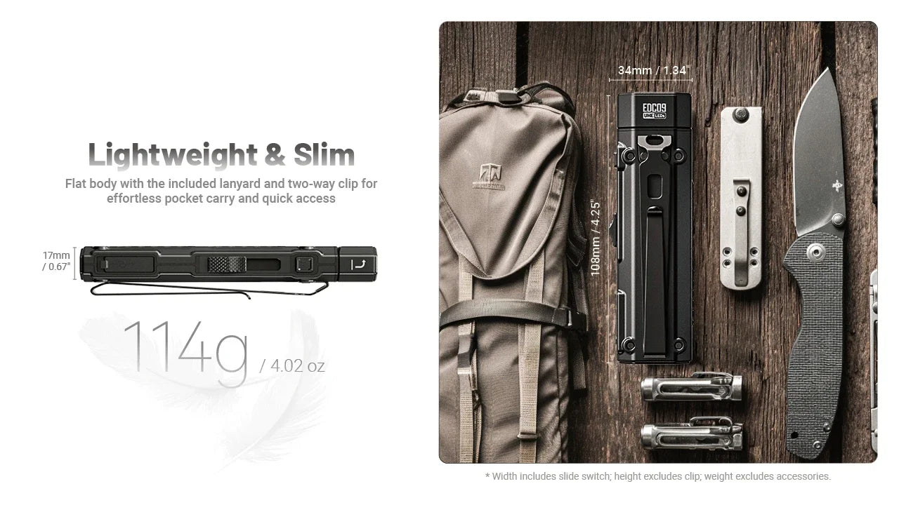 Nitecore EDC09 Flashlight 1600 Lumens - Swivel Head 102° - 3 Color Temperatures - Rechargeable USB-C