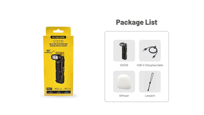 Nitecore EDC09 Flashlight 1600 Lumens - Swivel Head 102° - 3 Color Temperatures - Rechargeable USB-C