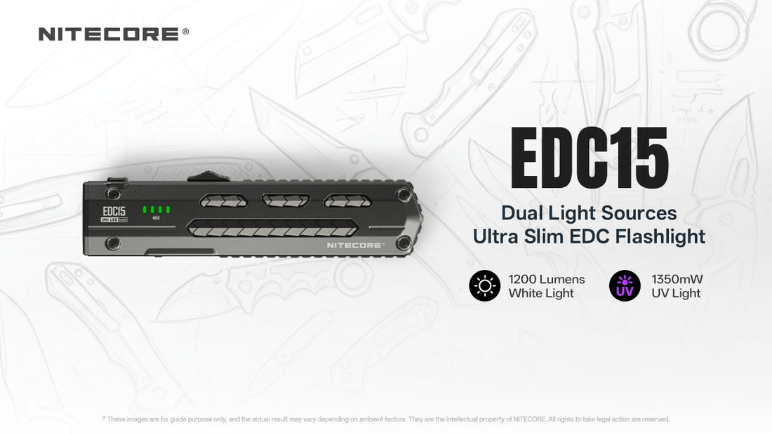 Lampe Torche Nitecore EDC15 1200 Lumens  + UV - Ultra Slim - Rechargeable USB-C
