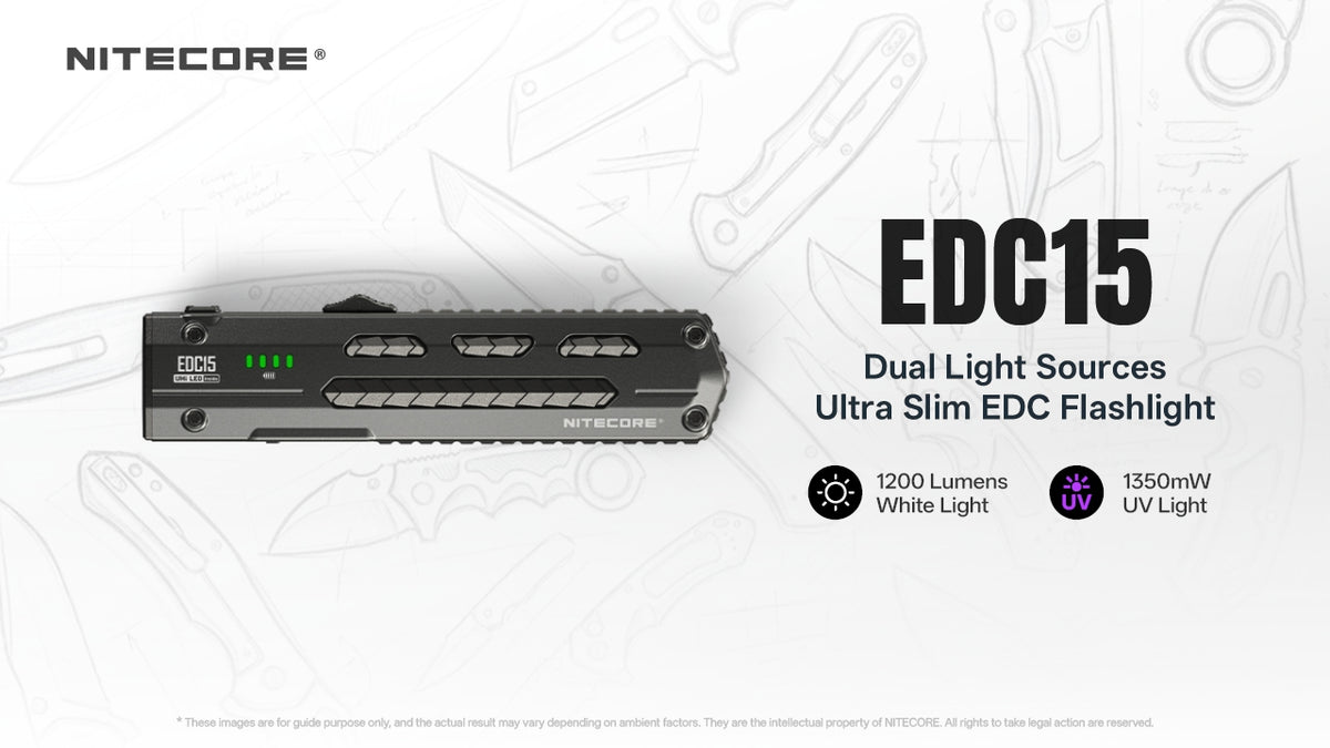 Lampe Torche Nitecore EDC15 1200 Lumens  + UV - Ultra Slim - Rechargeable USB-C