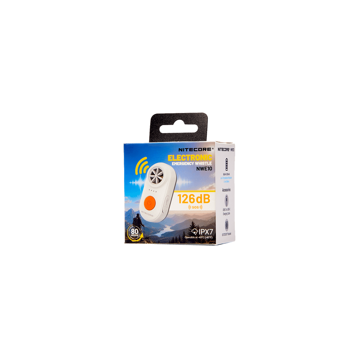 Nitecore NWE10 - Electronic Outdoor Whistle 126 dB USB-C Rechargeable -40°C