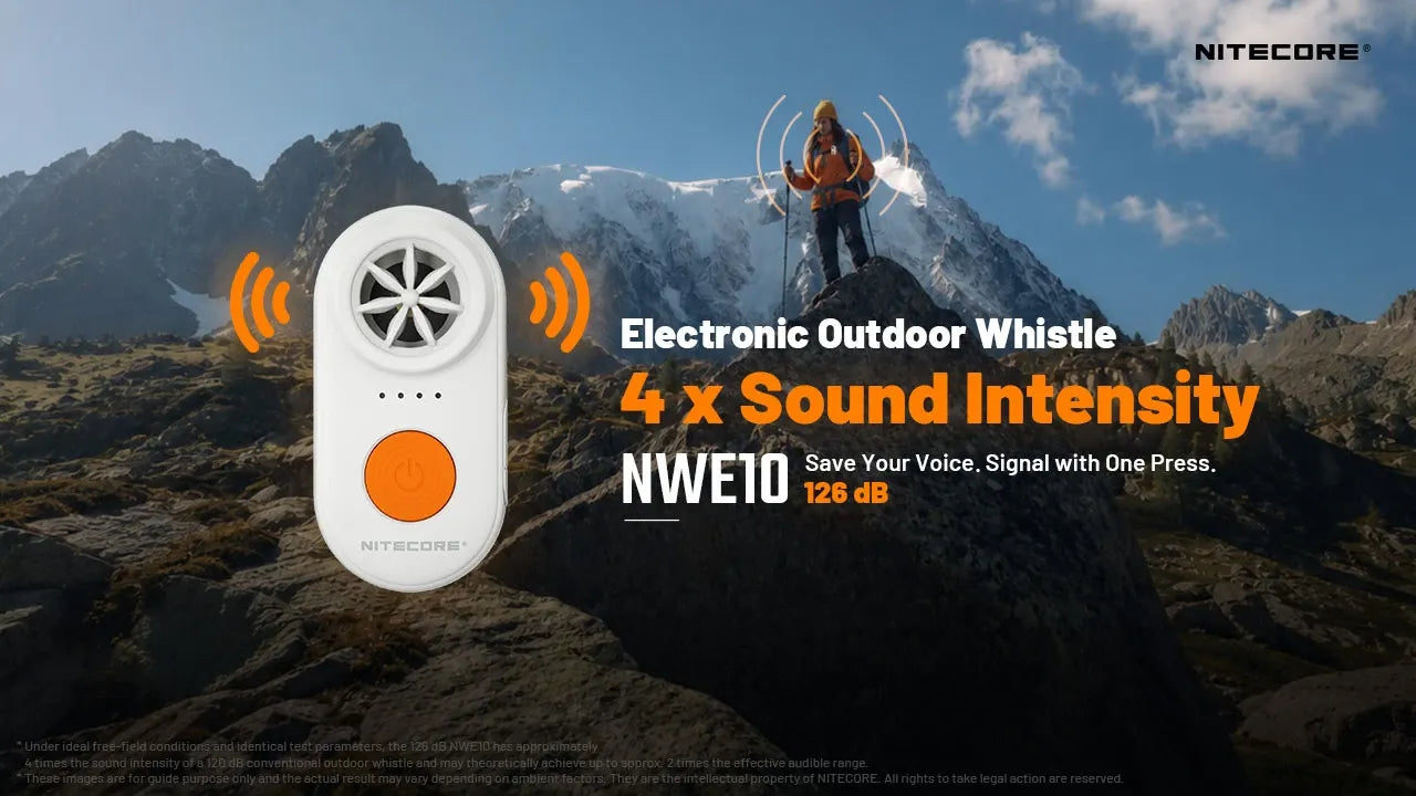 Nitecore NWE10 - Electronic Outdoor Whistle 126 dB USB-C Rechargeable -40°C