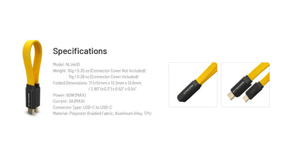 Nitecore NLink10 Fast Charging USB-C Cable 60W - Compact Magnetic - Gold-Plated Connectors PD QC