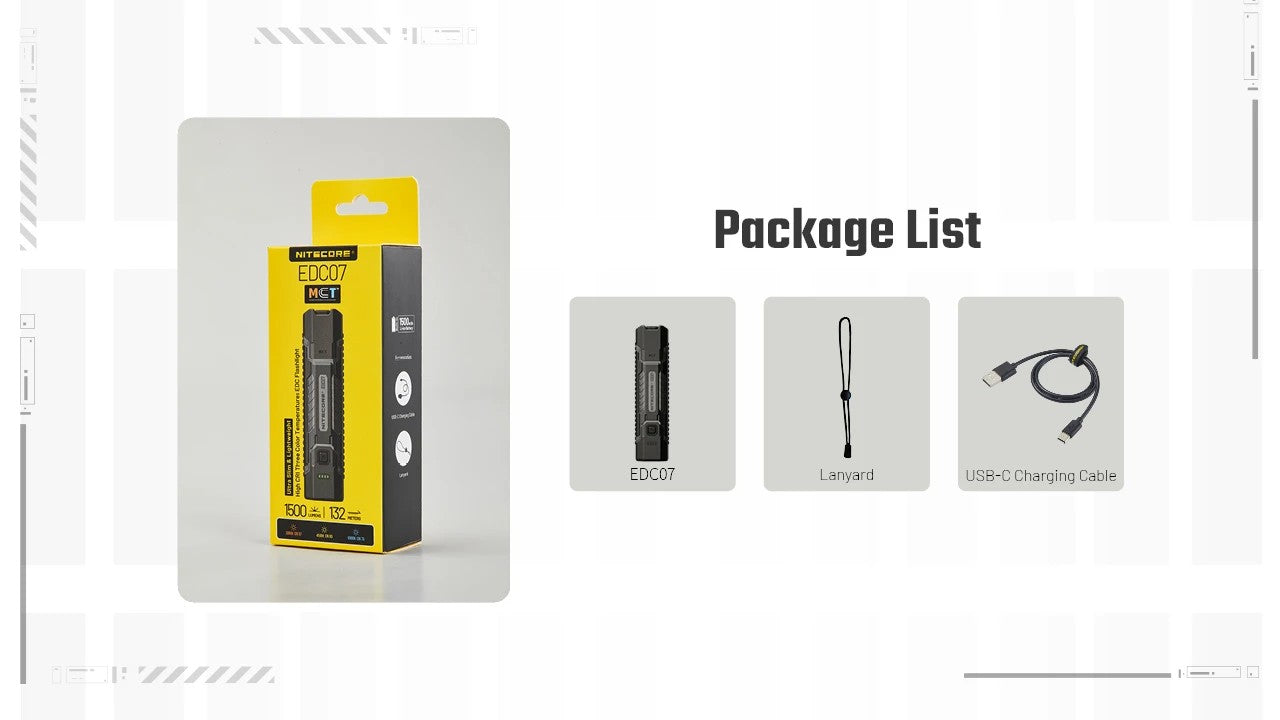Lampe Torche Nitecore EDC07 1500 Lumens - 3 Températures CRI 97/83/73 - Rechargeable USB-C - Design Slim Ultra-Léger