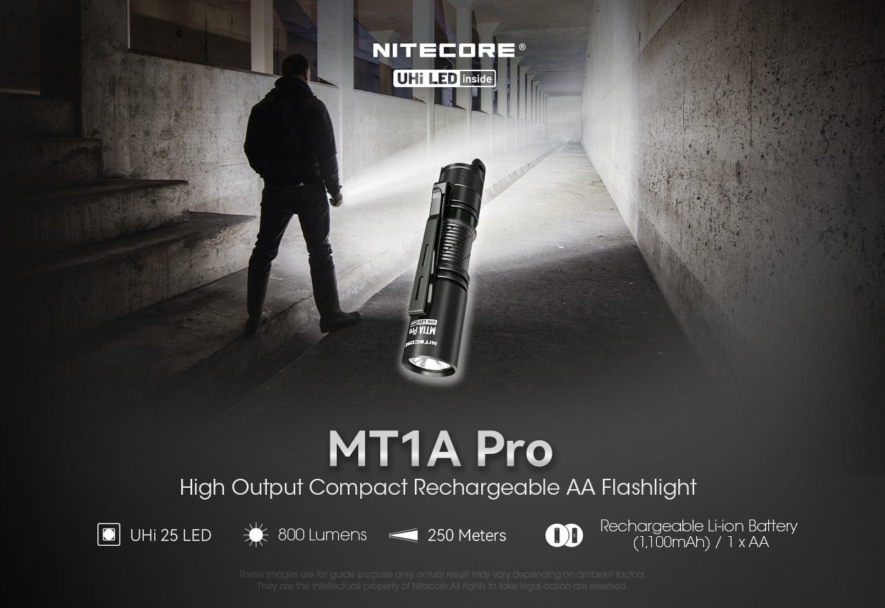 Nitecore MT1A Pro 800 Lumens - Compact EDC Flashlight USB-C Rechargeable AA Compatible