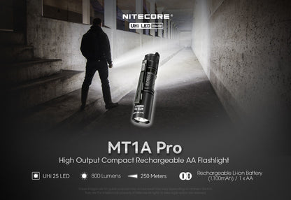 Nitecore MT1A Pro 800 Lumens - Compact EDC Flashlight USB-C Rechargeable AA Compatible