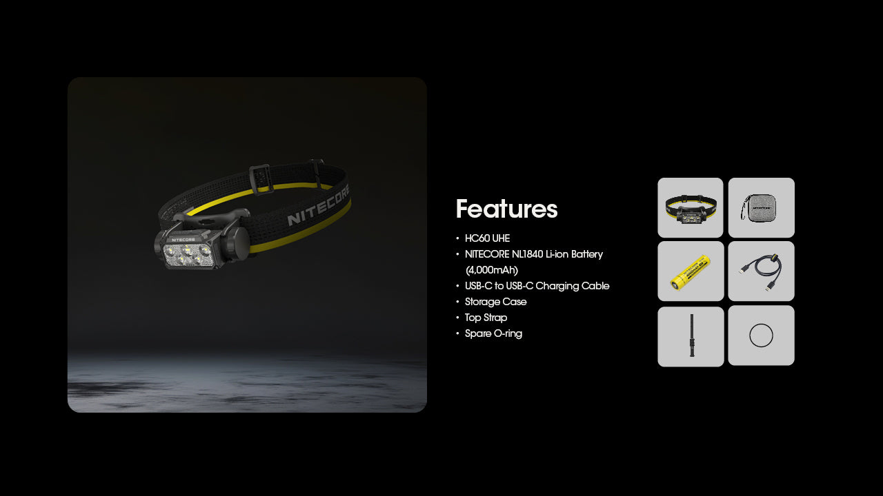 Nitecore HC60 UHE Headlamp 1600 Lumens - 18650 4000mAh battery