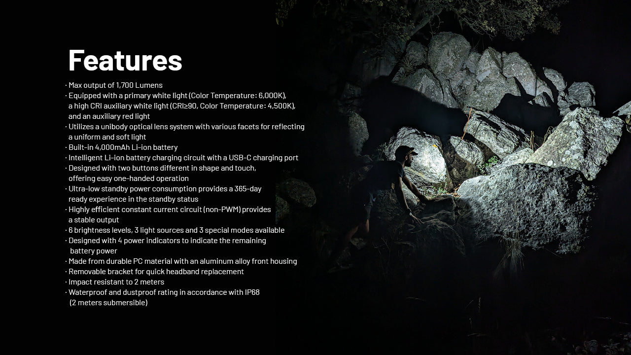 Nitecore NU45 Headlamp 1700 Lumens - Rechargeable USB-C - Proximity Sensor - IP68