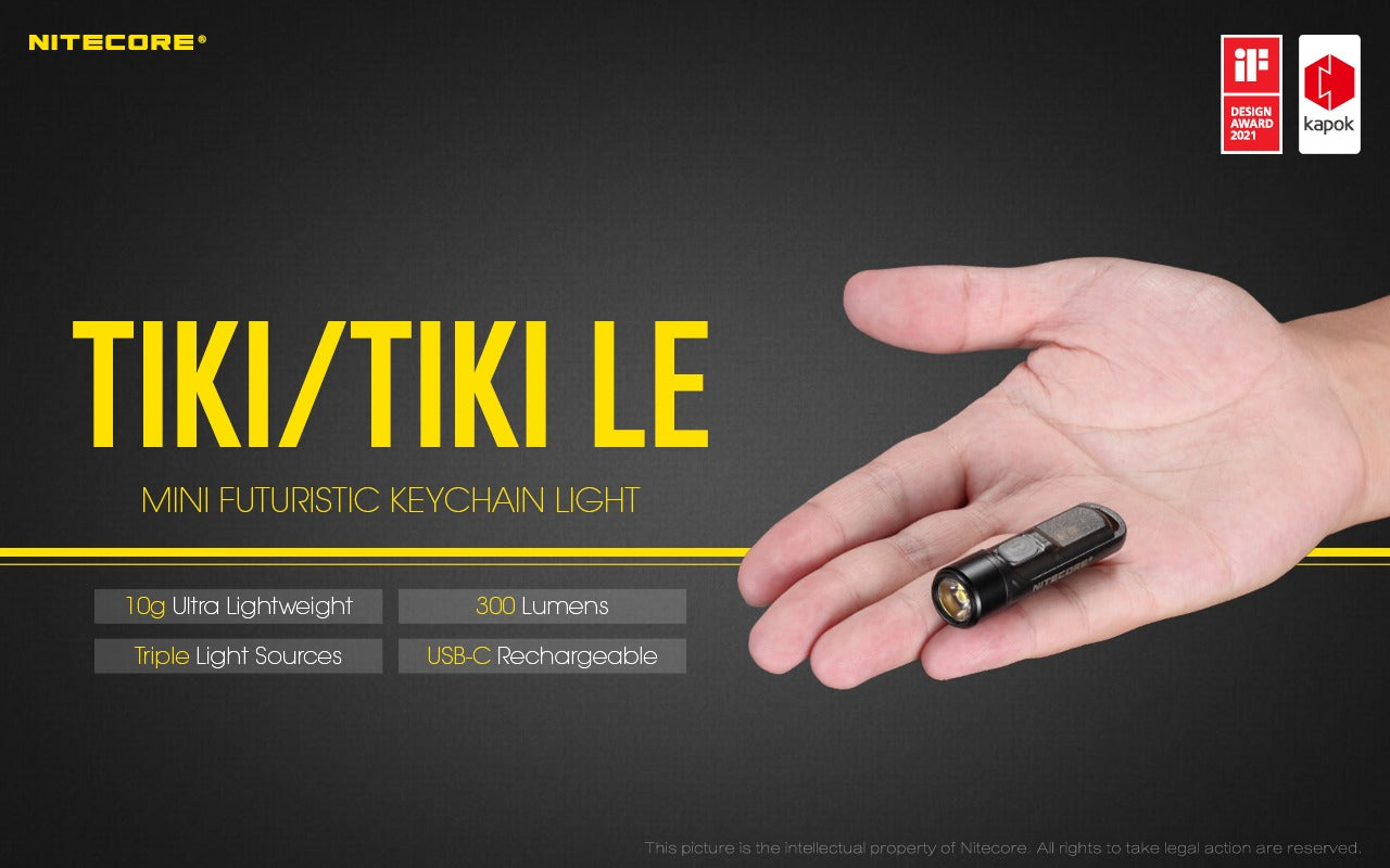 Nitecore TIKI 300 Lumens - EDC Keychain Light USB-C Triple Source UV CRI90