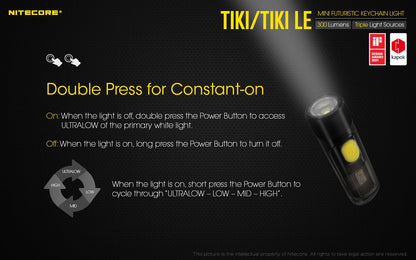 Nitecore TIKI 300 Lumens - EDC Keychain Light USB-C Triple Source UV CRI90