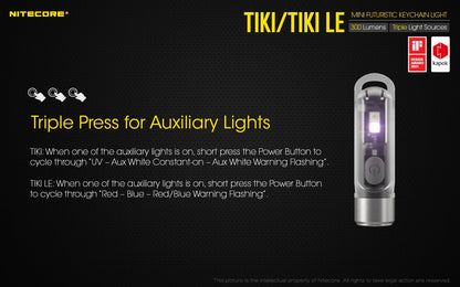 Nitecore TIKI 300 Lumens - EDC Keychain Light USB-C Triple Source UV CRI90