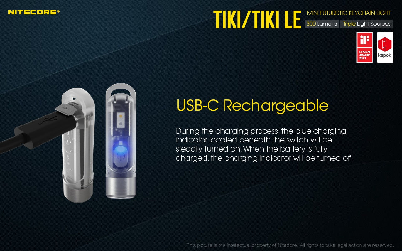 Nitecore TIKI 300 Lumens - EDC Keychain Light USB-C Triple Source UV CRI90