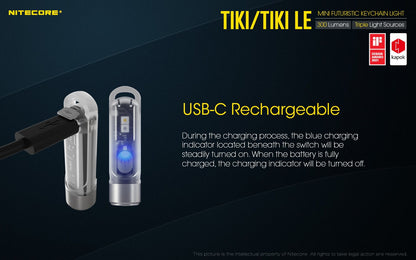 Nitecore TIKI 300 Lumens - EDC Keychain Light USB-C Triple Source UV CRI90