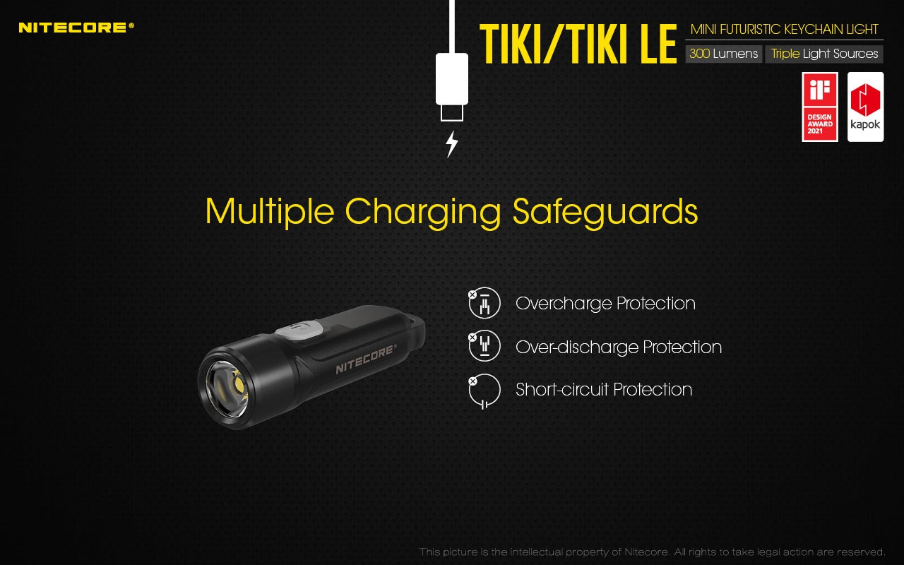 Nitecore TIKI 300 Lumens - EDC Keychain Light USB-C Triple Source UV CRI90