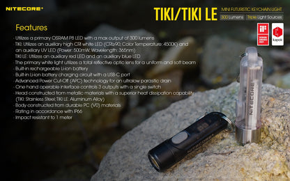 Nitecore TIKI 300 Lumens - EDC Keychain Light USB-C Triple Source UV CRI90