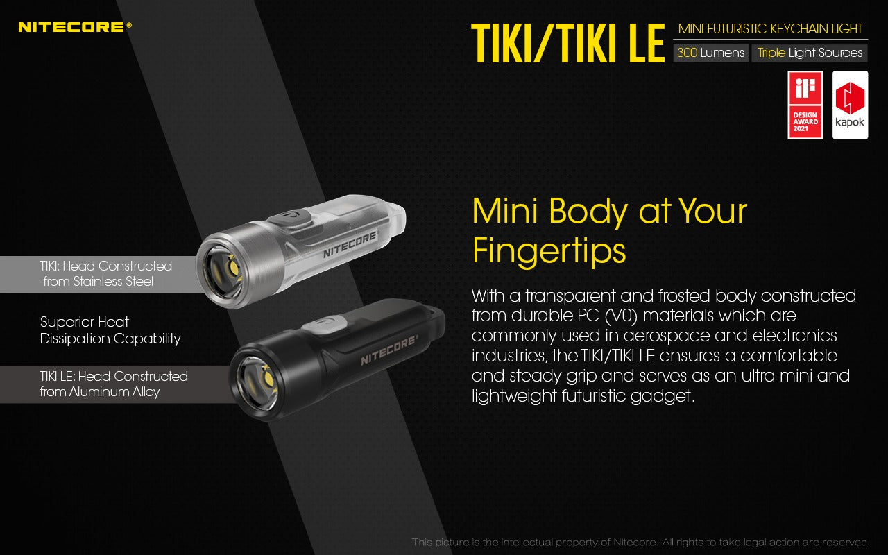 Nitecore TIKI 300 Lumens - EDC Keychain Light USB-C Triple Source UV CRI90