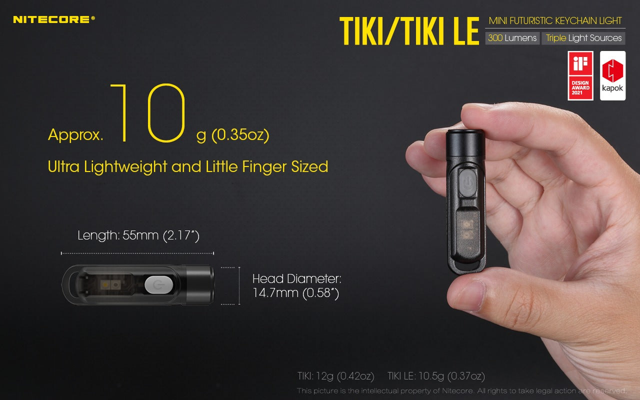 Nitecore TIKI 300 Lumens - EDC Keychain Light USB-C Triple Source UV CRI90